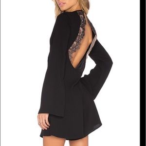 BCBG Guilianna Bell Sleeve Lace Open Back Romper